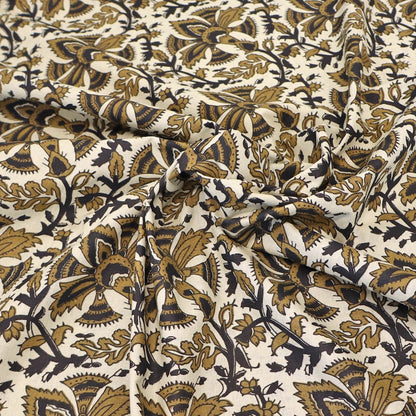 Indian Printed Cotton - Floral - Cream and Gold