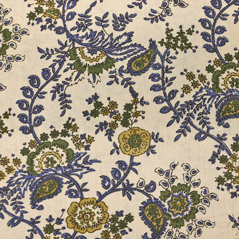 Indian Printed Cotton - Floral - Cream and Navy