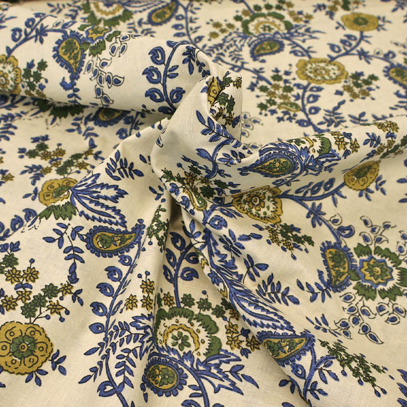 Indian Printed Cotton - Floral - Cream and Navy