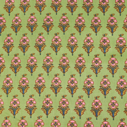 100% Cotton Floral Indian Cotton Fabric - Green and Pink