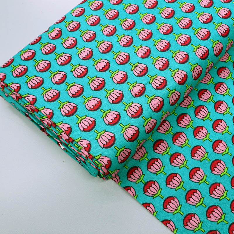 100% Cotton Floral Cotton Fabric - Jade Green and Pink