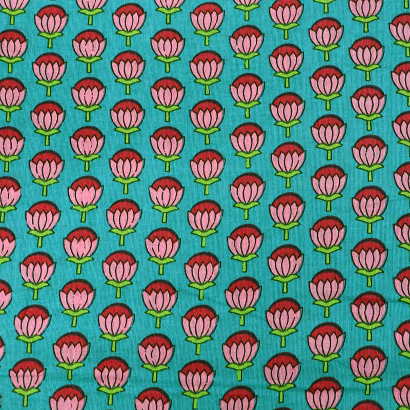 100% Cotton Floral Cotton Fabric - Jade Green and Pink