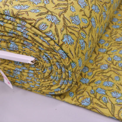 100% Cotton, including 100% Cotton Wadding Quilted Cotton Fabric - Yellow and Blue Floral