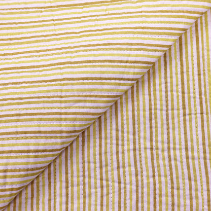 100% Cotton, including 100% Cotton Wadding Quilted Cotton Fabric - Yellow and Blue Floral with yellow stripe on the reverse