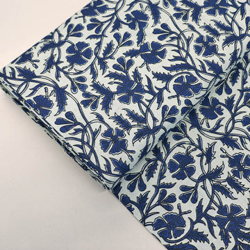 Indian Printed Cotton - Floral - Pale Blue and Blue