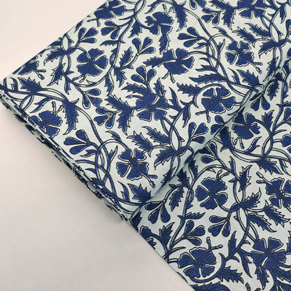 Indian Printed Cotton - Floral - Pale Blue and Blue
