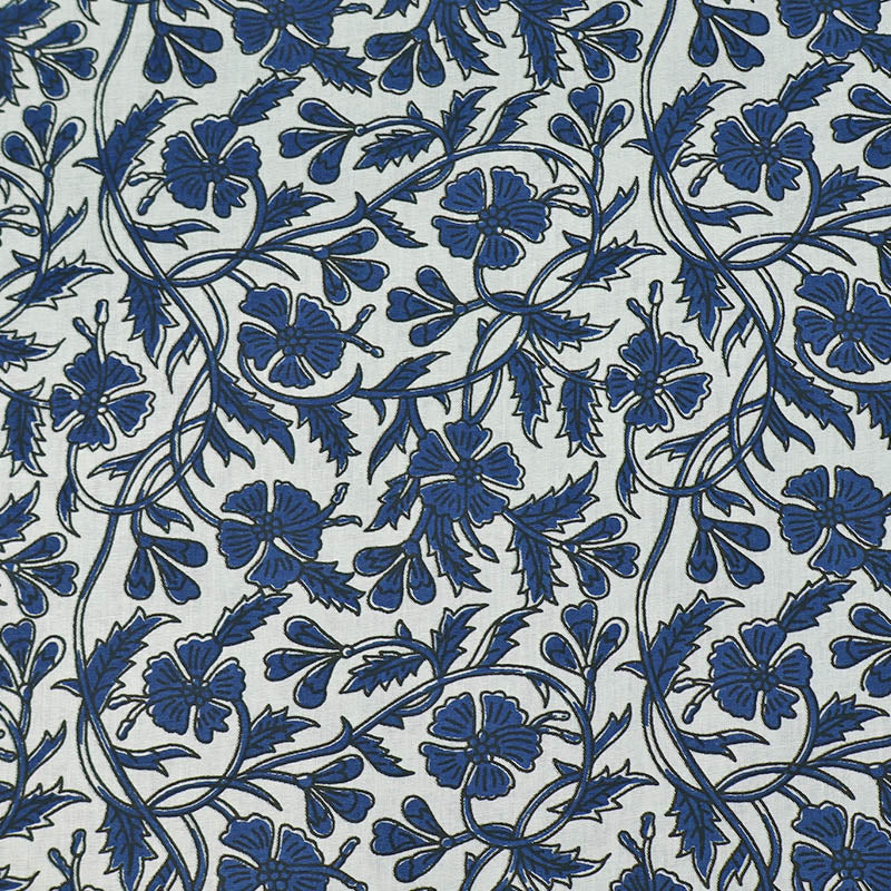 Indian Printed Cotton - Floral - Pale Blue and Blue
