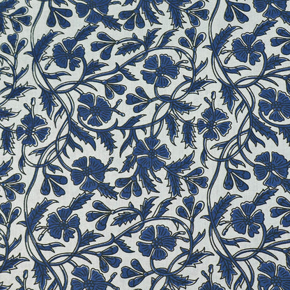 Indian Printed Cotton - Floral - Pale Blue and Blue