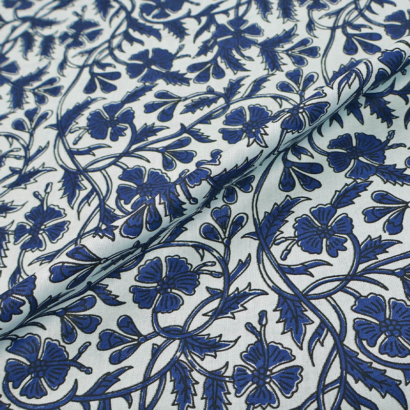 Indian Printed Cotton - Floral - Pale Blue and Blue