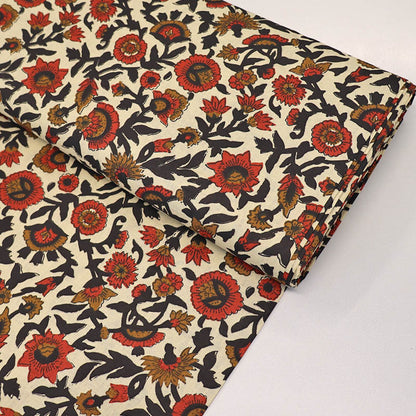 Indian Printed Cotton - Floral - Red, Black and Cream