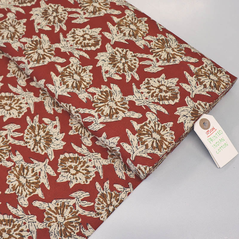 Indian Printed Cotton - Floral - Rust and Mustard