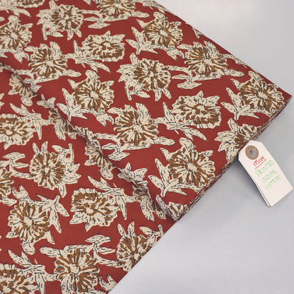 Indian Printed Cotton - Floral - Rust and Mustard