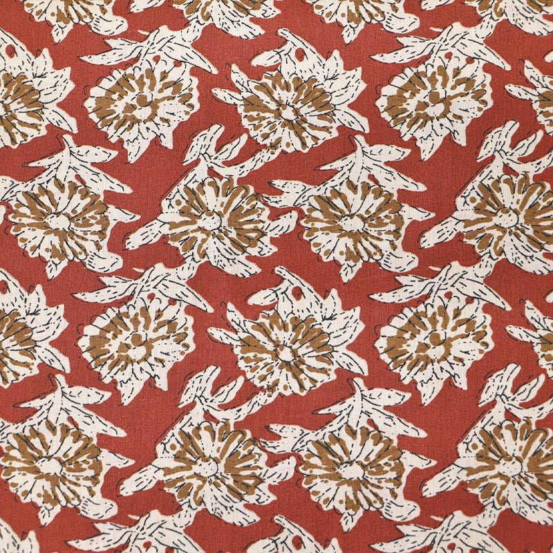 Indian Printed Cotton - Floral - Rust and Mustard