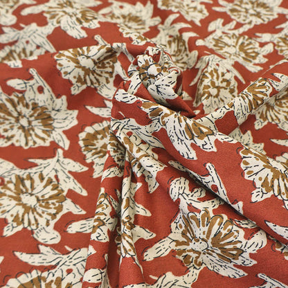 Indian Printed Cotton - Floral - Rust and Mustard