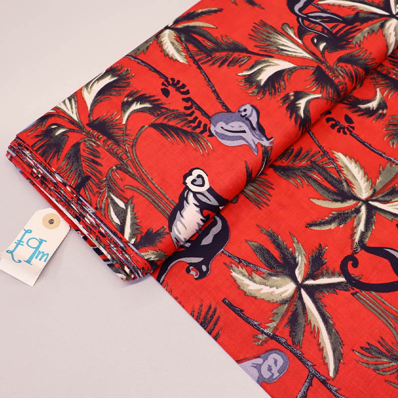 Indian Printed Cotton - Monkeys - Red