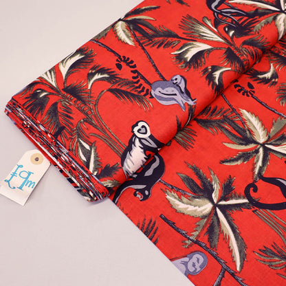 Indian Printed Cotton - Monkeys - Red