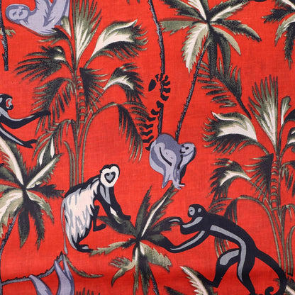 Indian Printed Cotton - Monkeys - Red