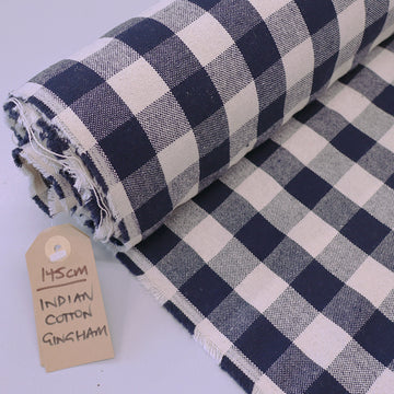 100% Indian Cotton Navy Blue Gingham Furnishing Fabric