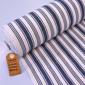 100% Cotton Indian Cotton Fabric - Multiple Navy Blue Stripes
