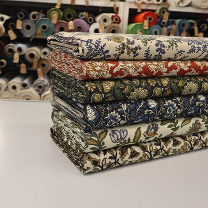 Indian Printed Cotton - Floral - Black and Mustard