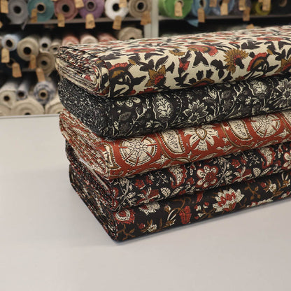 Indian Printed Cotton - Floral - Black and Red