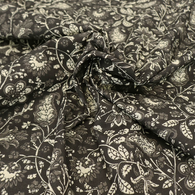 Indian Printed Cotton - Floral - Black