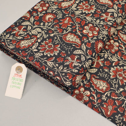 Indian Printed Cotton - Floral - Black and Red