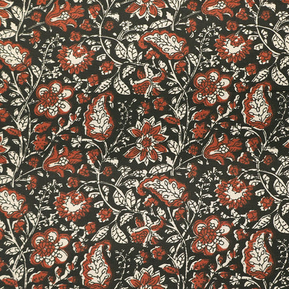 Indian Printed Cotton - Floral - Black and Red