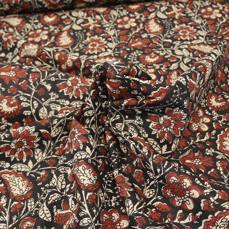 Indian Printed Cotton - Floral - Black and Red