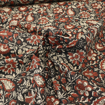 Indian Printed Cotton - Floral - Black and Red