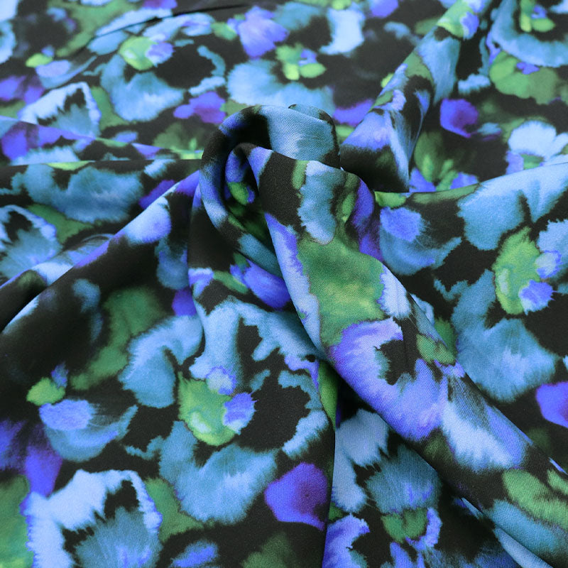 100% LENZING™ ECOVERO™ Viscose Fabric - Black and Blue Floral

