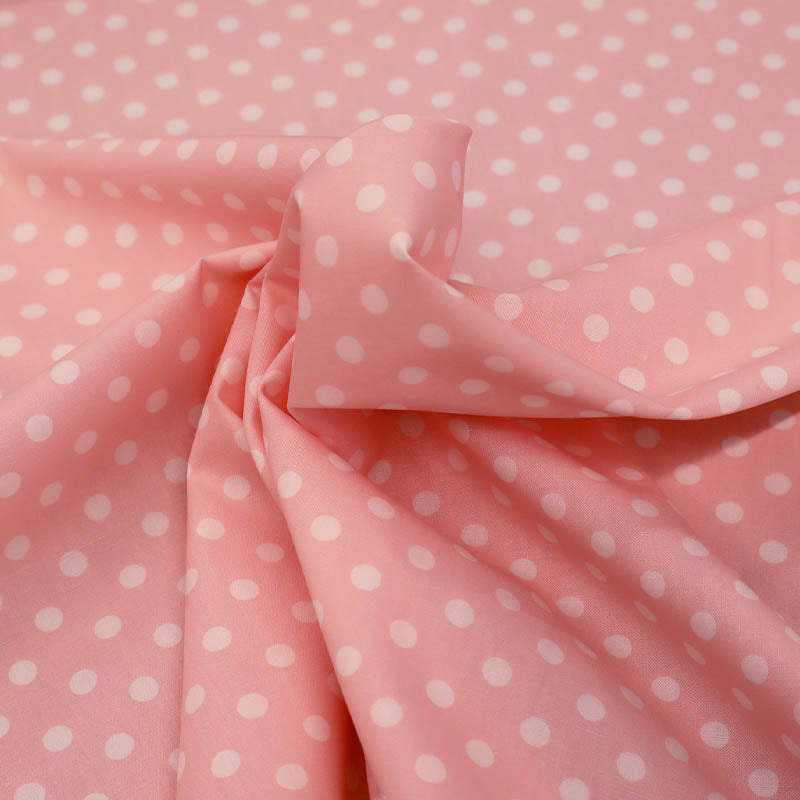 100% Cotton Poplin Pale Pink Polka Dot Cotton Fabric with white spots