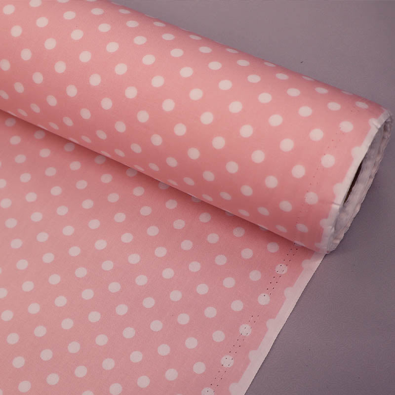 100% Cotton Poplin Pale Pink Polka Dot Cotton Fabric with white spots