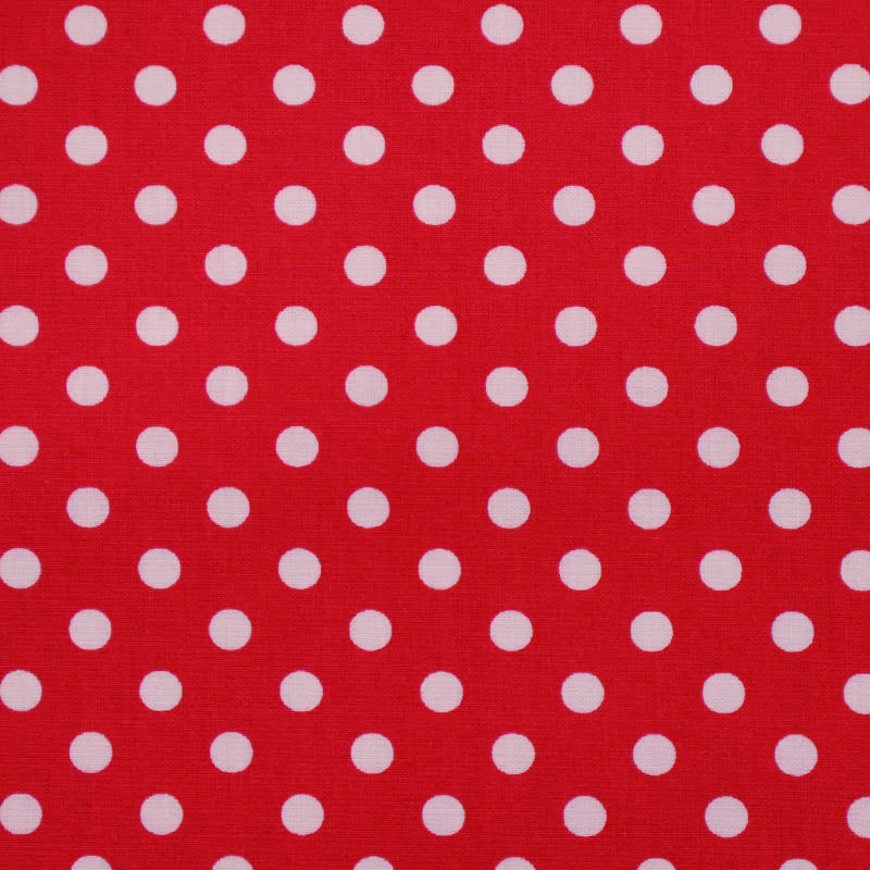 100% Cotton Poplin Red Polka Dot Cotton Fabric with white spots