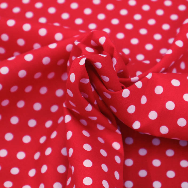 100% Cotton Poplin Red Polka Dot Cotton Fabric with white spots