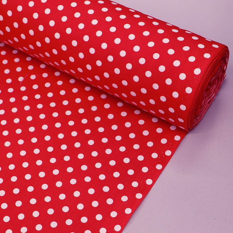 100% Cotton Poplin Red Polka Dot Cotton Fabric with white spots