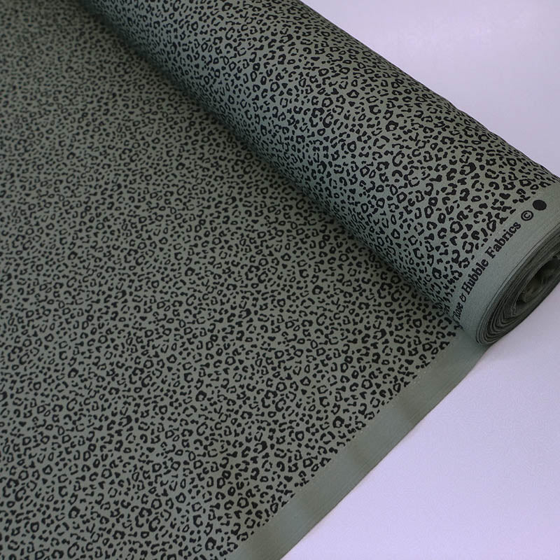 100% Cotton Mini Leopard Print Fabric - Khaki Green and Black
