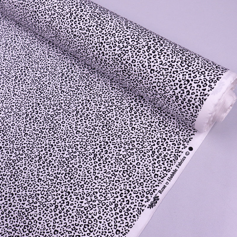 100% Cotton Mini Leopard Print Fabric - Black and White