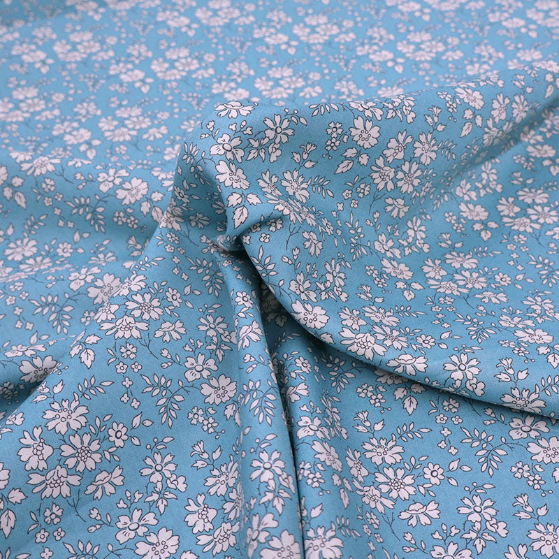 100% Cotton Liberty Fabrics Tana Lawn™ Cotton - Turquoise blue and white floral cotton lawn