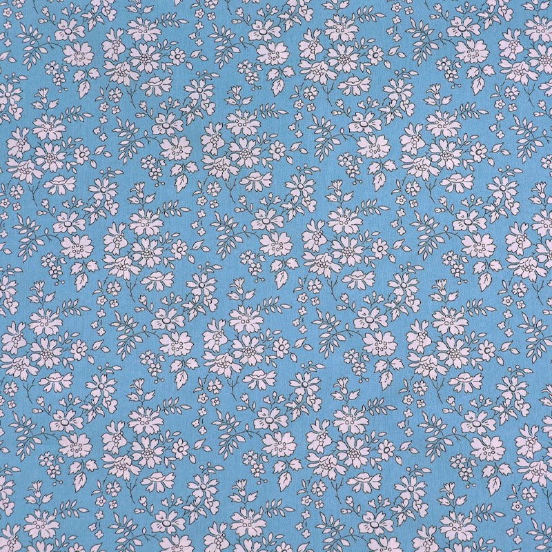 100% Cotton Liberty Fabrics Tana Lawn™ Cotton - Turquoise blue and white floral cotton lawn