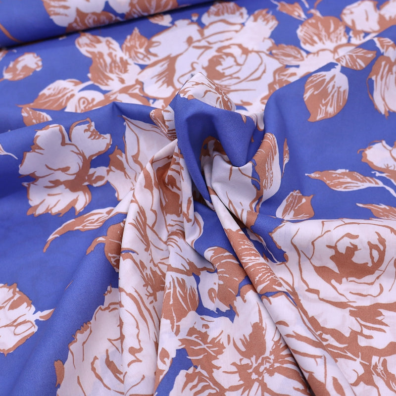 100% Cotton Lawn Liberty Fabrics Tana Lawn™ Cotton Carline Bloom - Blue and Brown