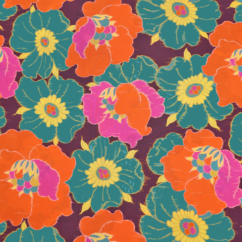 Liberty Fabrics Tana Lawn™ Fabric - Ikat Anemone green and orange floral 100% cotton lawn