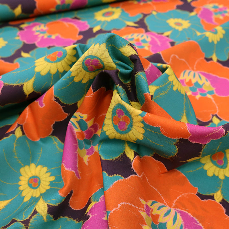 Liberty Fabrics Tana Lawn™ Fabric - Ikat Anemone green and orange floral 100% cotton lawn
