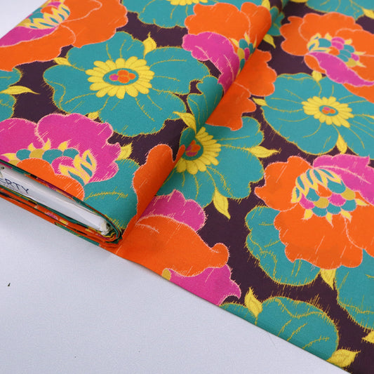 Liberty Fabrics Tana Lawn™ Fabric - Ikat Anemone green and orange floral 100% cotton lawn