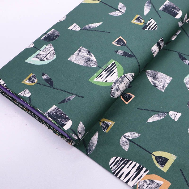 Dark green Liberty Tana Lawn Cotton fabric with a modern tulip design