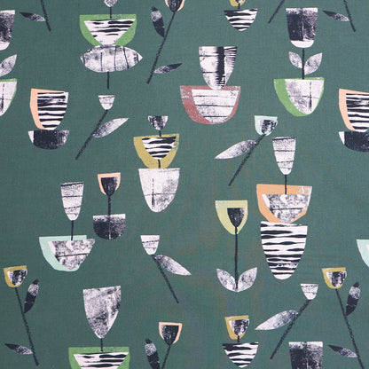 Dark green Liberty Tana Lawn Cotton fabric with a modern tulip design