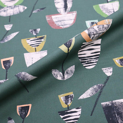 Dark green Liberty Tana Lawn Cotton fabric with a modern tulip design
