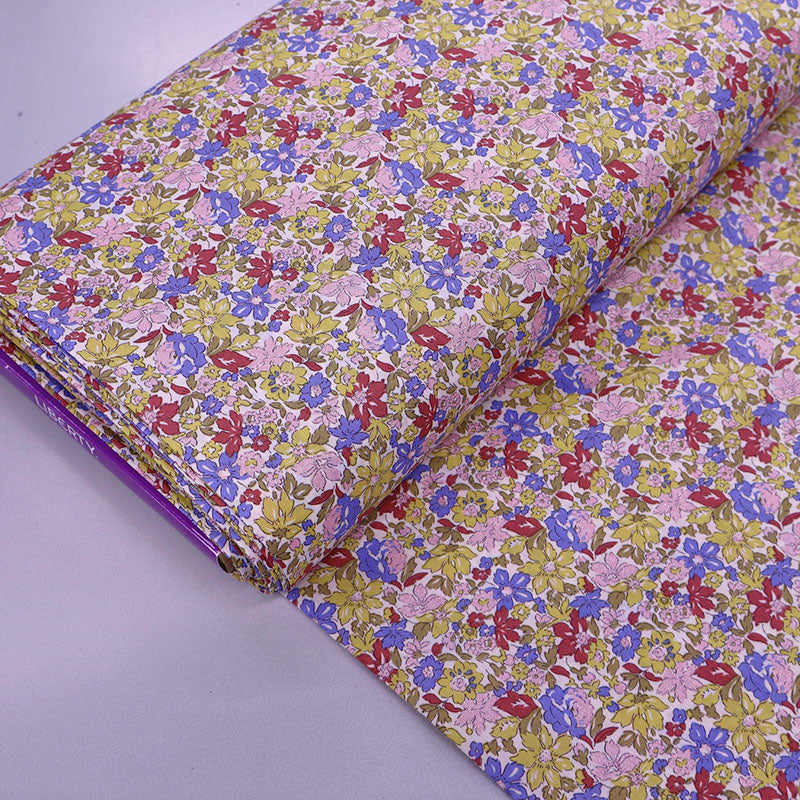 100% Cotton Metallic Pink Liberty Fabrics Cotton Lawn - Julia Belle - pink, purple and yellow floral