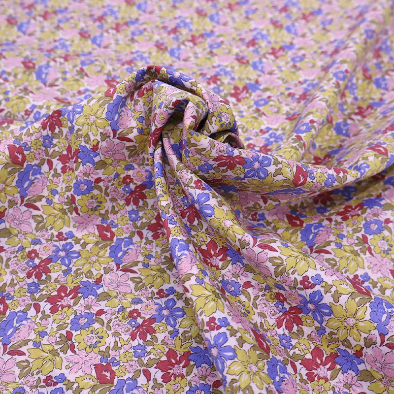100% Cotton Metallic Pink Liberty Fabrics Cotton Lawn - Julia Belle - pink, purple and yellow floral