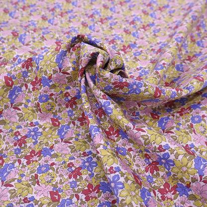 100% Cotton Metallic Pink Liberty Fabrics Cotton Lawn - Julia Belle - pink, purple and yellow floral